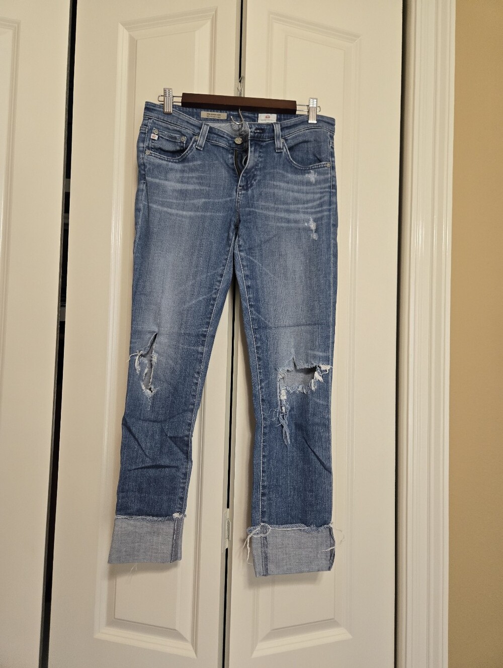 AG Distressed Stevie Cuffed Slim Straight Women’s Jeans